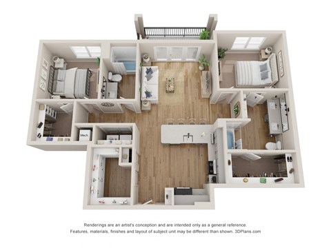 Floor plan for 2 beds, 2 baths, 1247 sqft